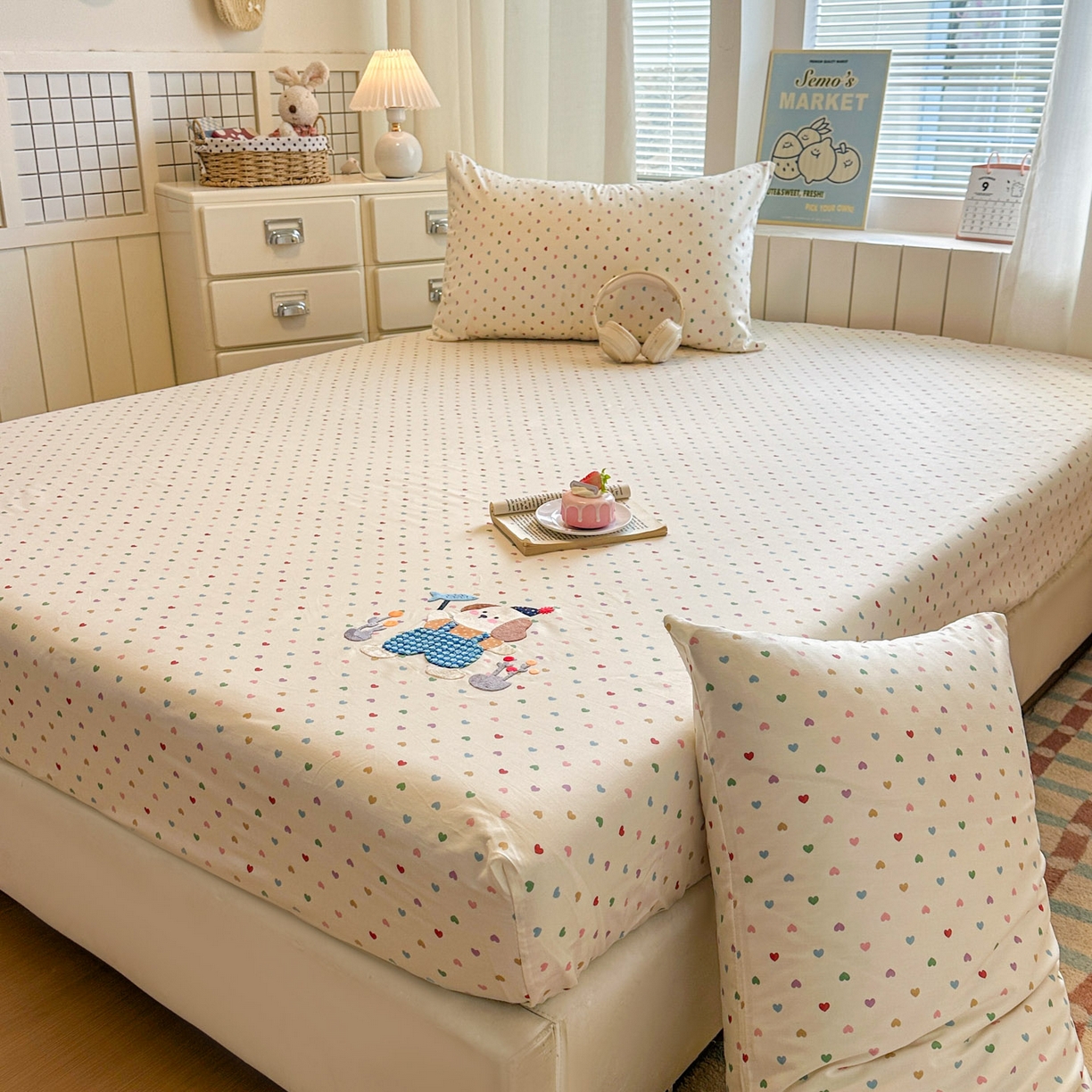 91家纺网 家纺一手货源 找家纺 易辰美 2026新款13372全棉纯棉印花卡通床笠单品床笠单件单床笠 叉鱼小狗