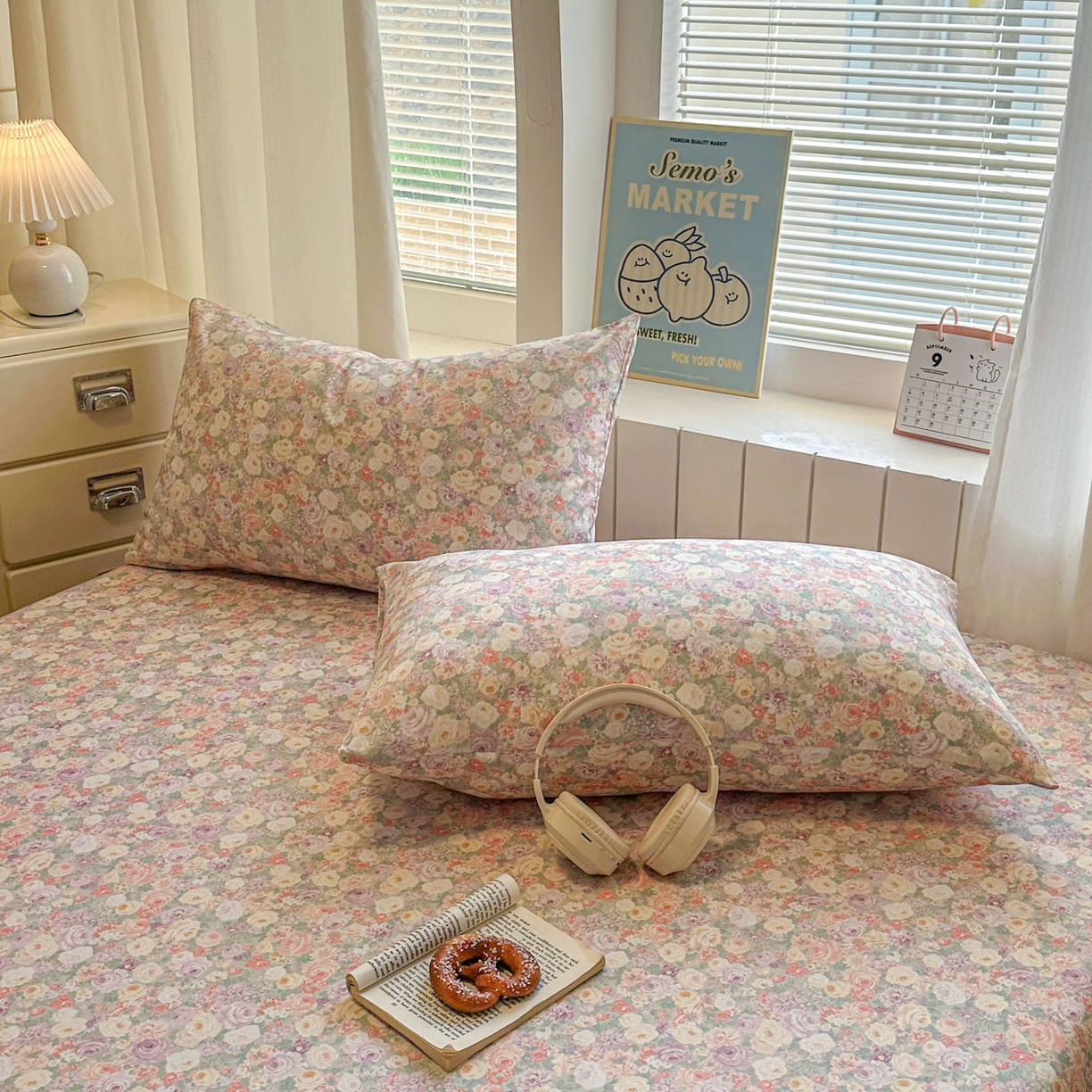 91家纺网 家纺一手货源 找家纺 易辰美 2026新款13372全棉纯棉印花卡通床笠单品床笠单件单床笠 月亮女孩（二）