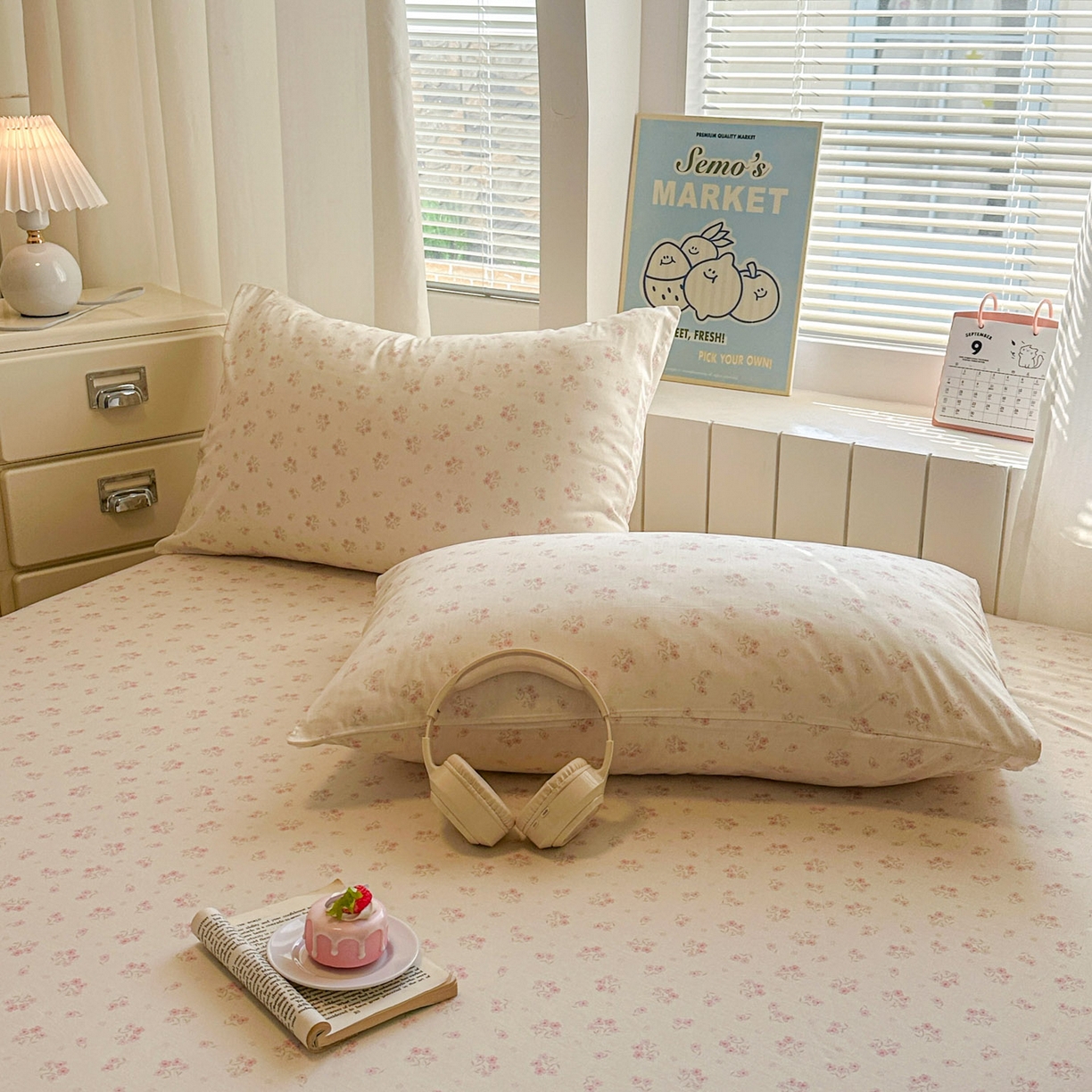 91家纺网 家纺一手货源 找家纺 易辰美 2026新款13372全棉纯棉印花卡通床笠单品床笠单件单床笠 月亮女孩（一）