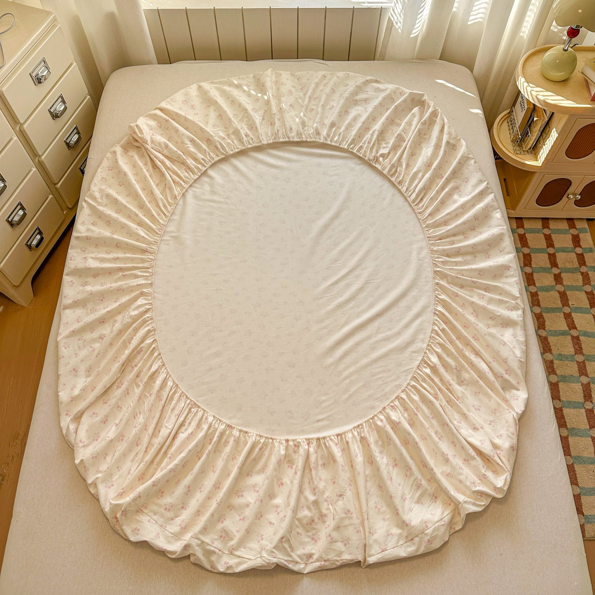 91家纺网 家纺一手货源 找家纺 易辰美 2026新款13372全棉纯棉印花卡通床笠单品床笠单件单床笠 月亮女孩（一）