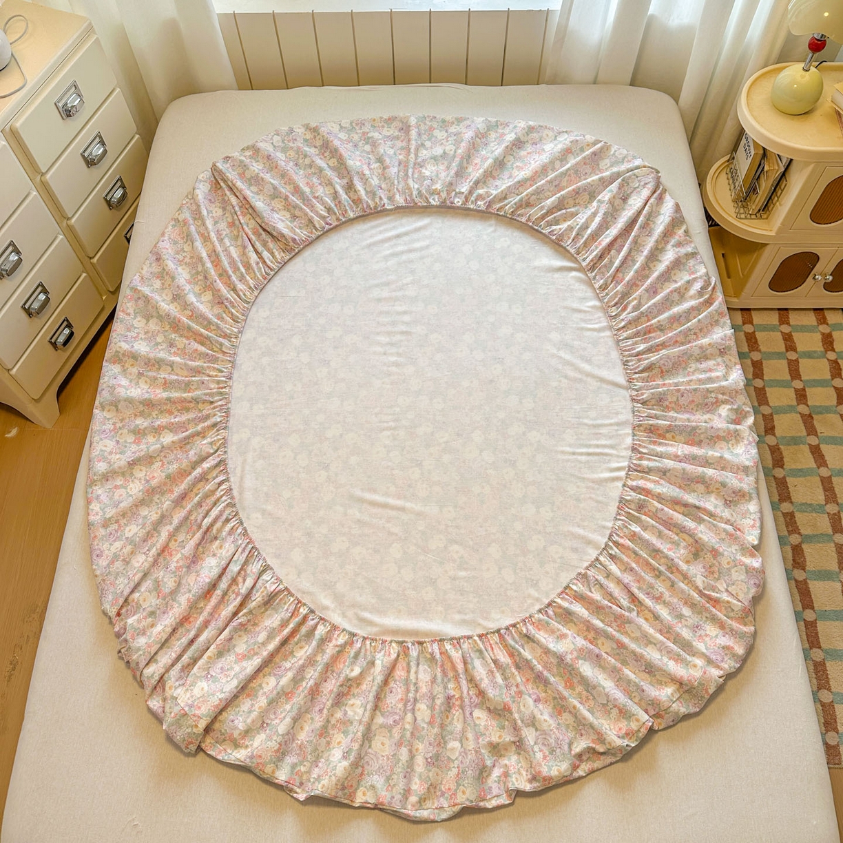 91家纺网 家纺一手货源 找家纺 易辰美 2026新款13372全棉纯棉印花卡通床笠单品床笠单件单床笠 月亮女孩（二）