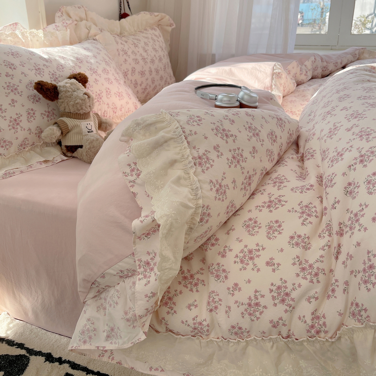 91家纺网 家纺一手货源 找家纺 （总）韩都家居 2026春夏新款古法仿棉蕾丝花边四件套