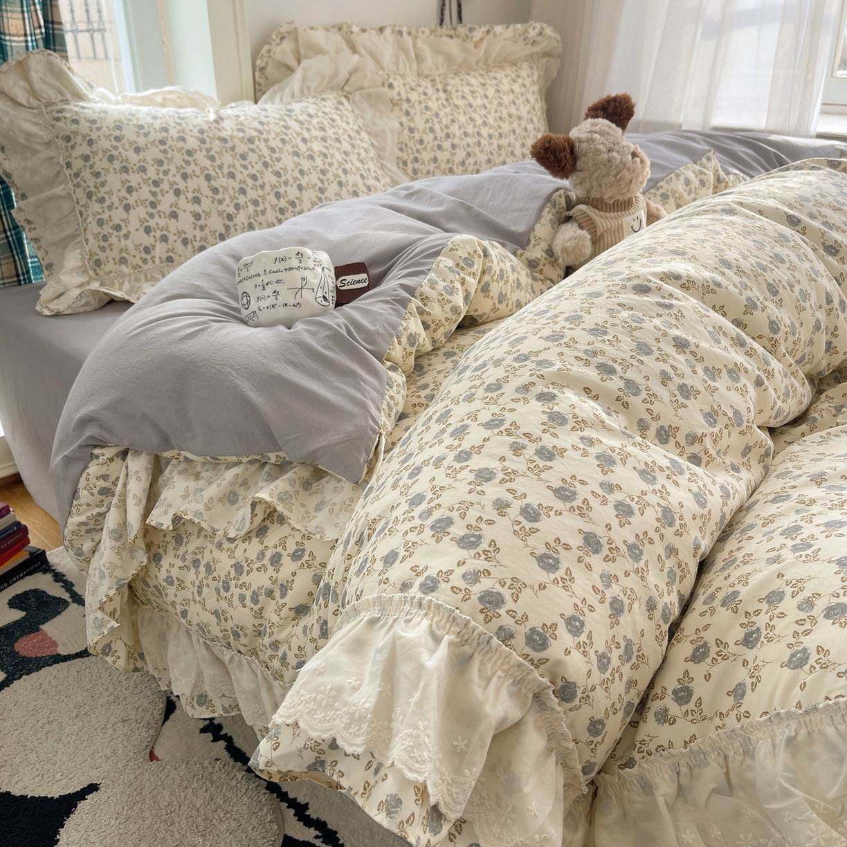 91家纺网 家纺一手货源 找家纺 （总）韩都家居 2026春夏新款古法仿棉蕾丝花边四件套