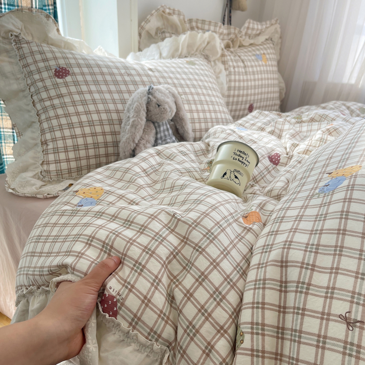 91家纺网 家纺一手货源 找家纺 韩都家居 2026春夏新款古法仿棉蕾丝花边四件套 花边南瓜