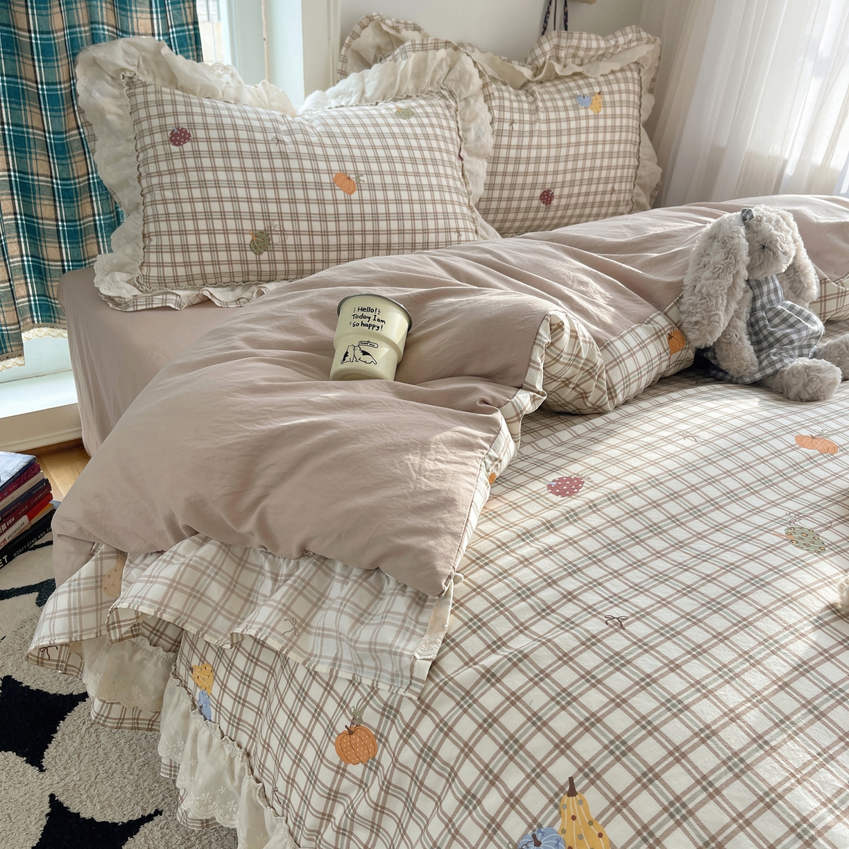 91家纺网 家纺一手货源 找家纺 韩都家居 2026春夏新款古法仿棉蕾丝花边四件套 花边南瓜