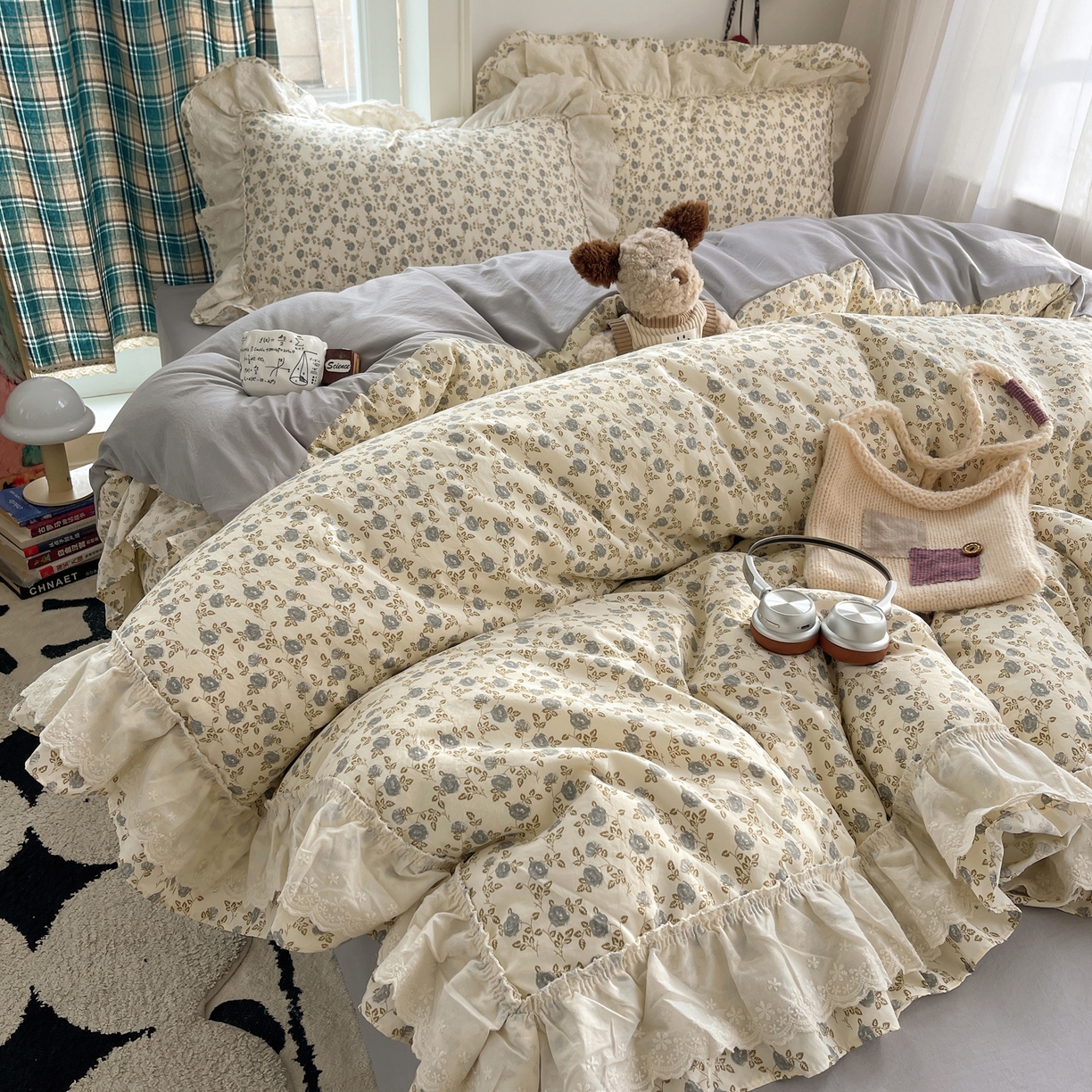 91家纺网 家纺一手货源 找家纺 韩都家居 2026春夏新款古法仿棉蕾丝花边四件套 蕾丝花漾