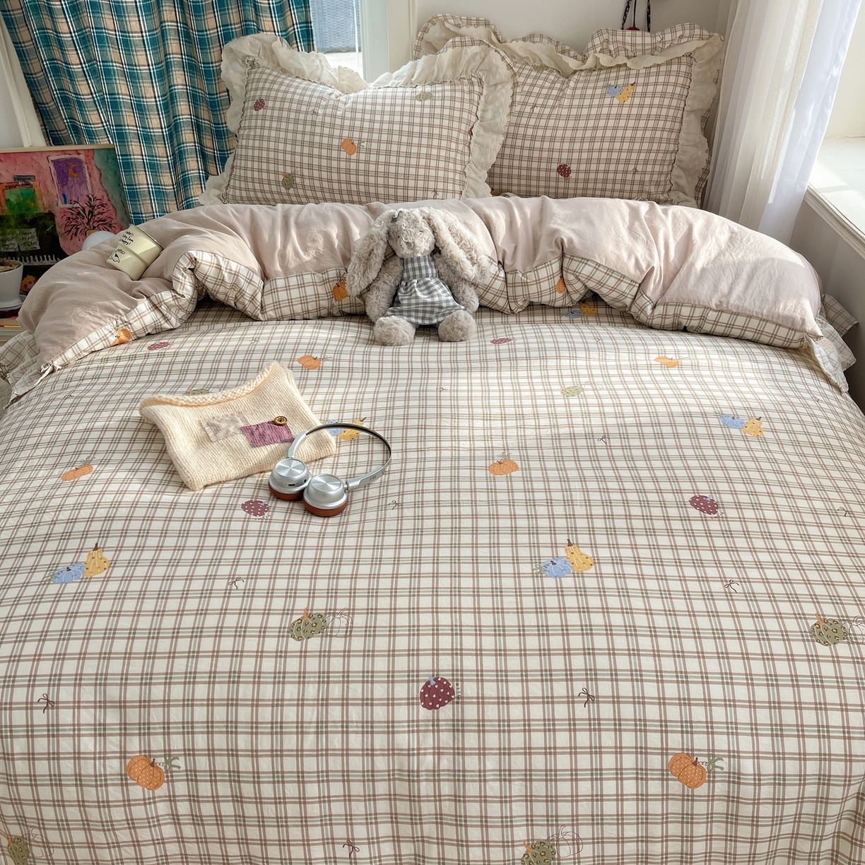 91家纺网 家纺一手货源 找家纺 韩都家居 2026春夏新款古法仿棉蕾丝花边四件套 花边南瓜