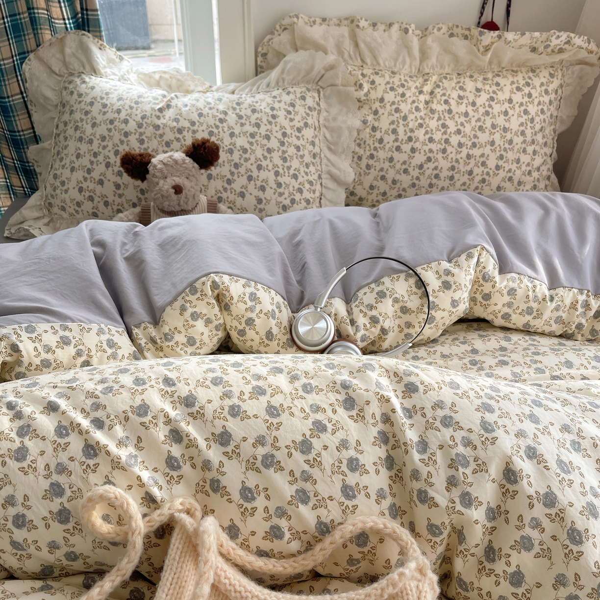 91家纺网 家纺一手货源 找家纺 韩都家居 2026春夏新款古法仿棉蕾丝花边四件套 蕾丝花漾