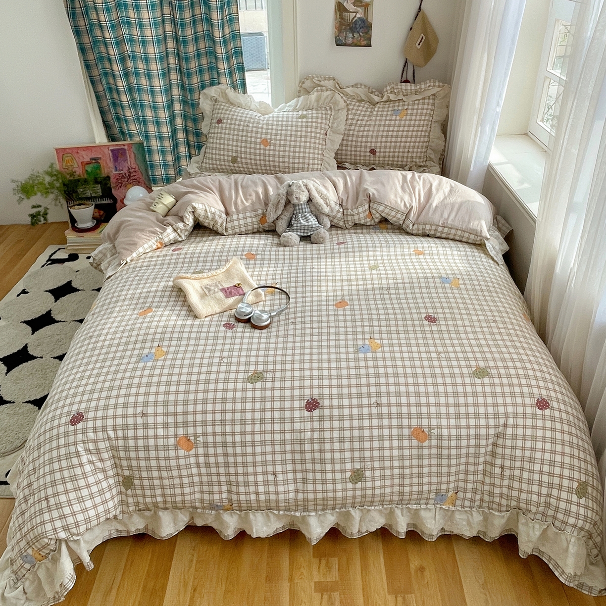 91家纺网 家纺一手货源 找家纺 韩都家居 2026春夏新款古法仿棉蕾丝花边四件套 花边南瓜