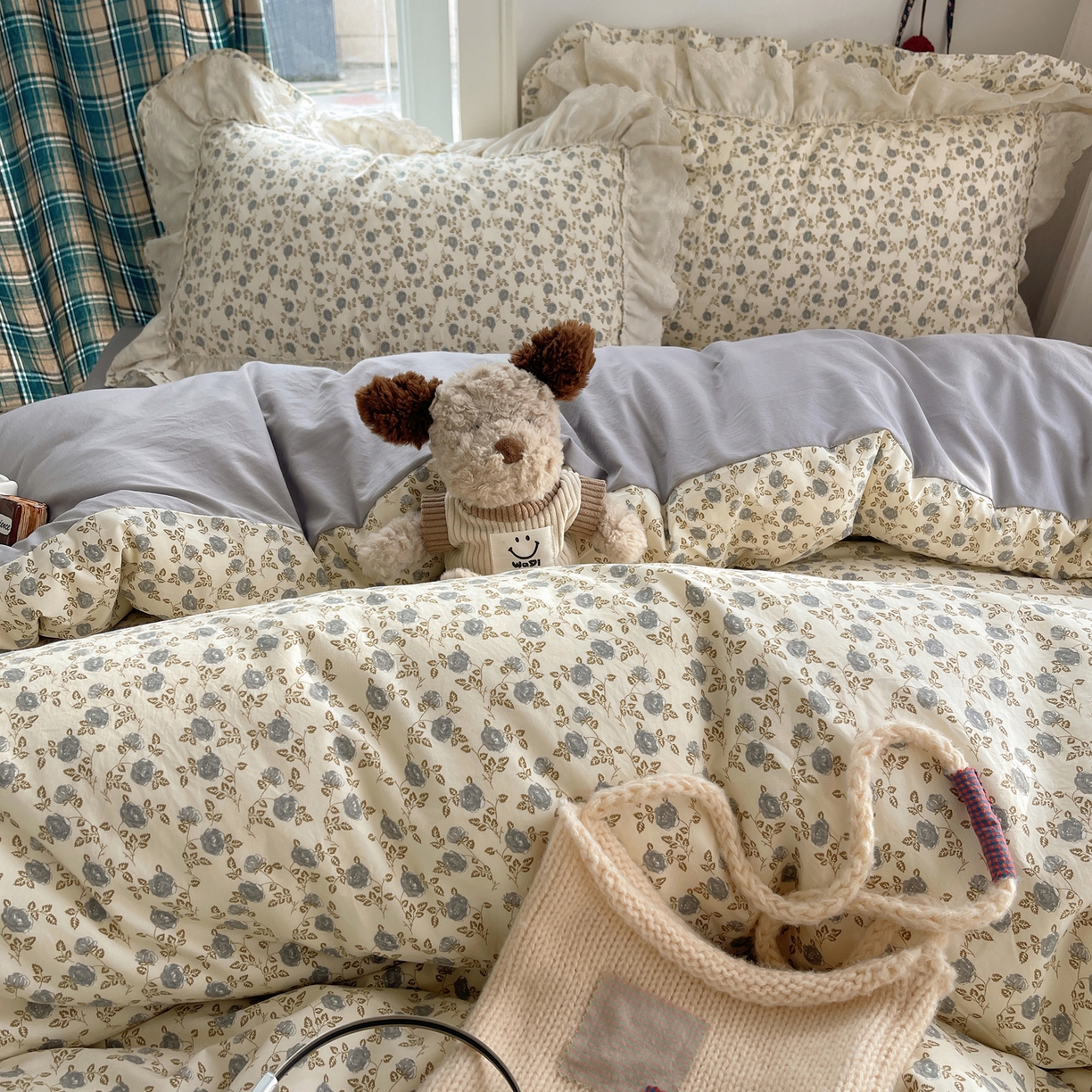 91家纺网 家纺一手货源 找家纺 韩都家居 2026春夏新款古法仿棉蕾丝花边四件套 蕾丝花漾