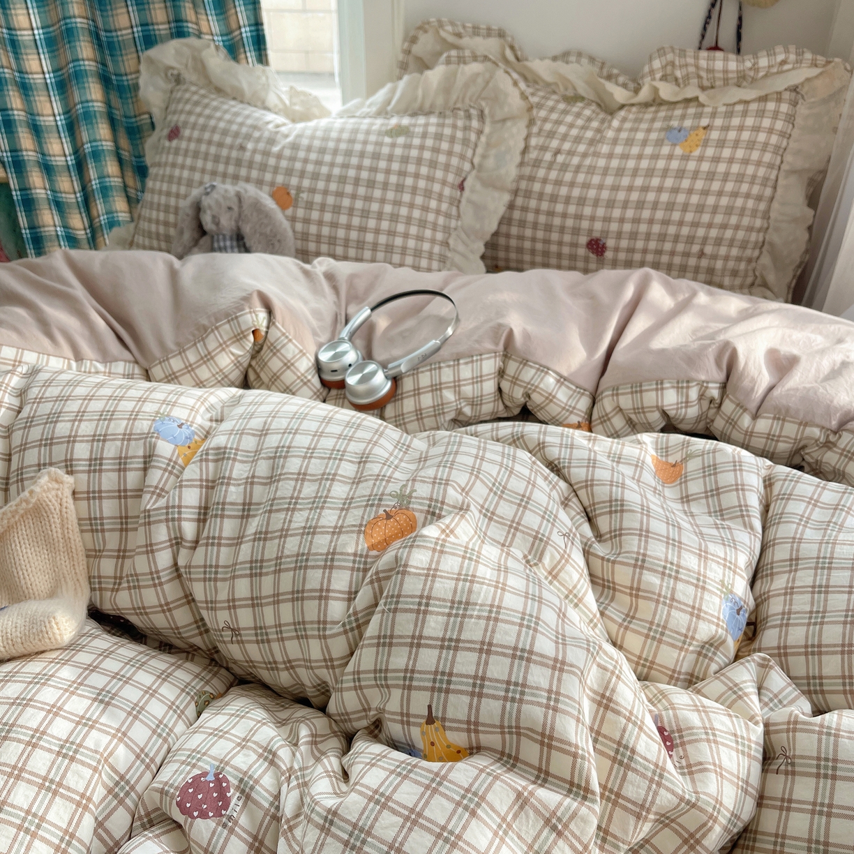 91家纺网 家纺一手货源 找家纺 韩都家居 2026春夏新款古法仿棉蕾丝花边四件套 花边南瓜