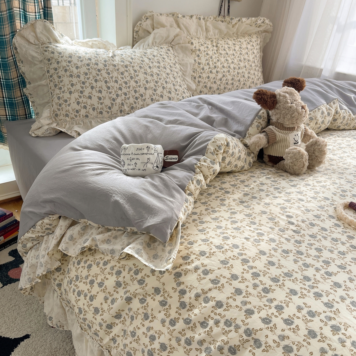 91家纺网 家纺一手货源 找家纺 韩都家居 2026春夏新款古法仿棉蕾丝花边四件套 蕾丝花漾