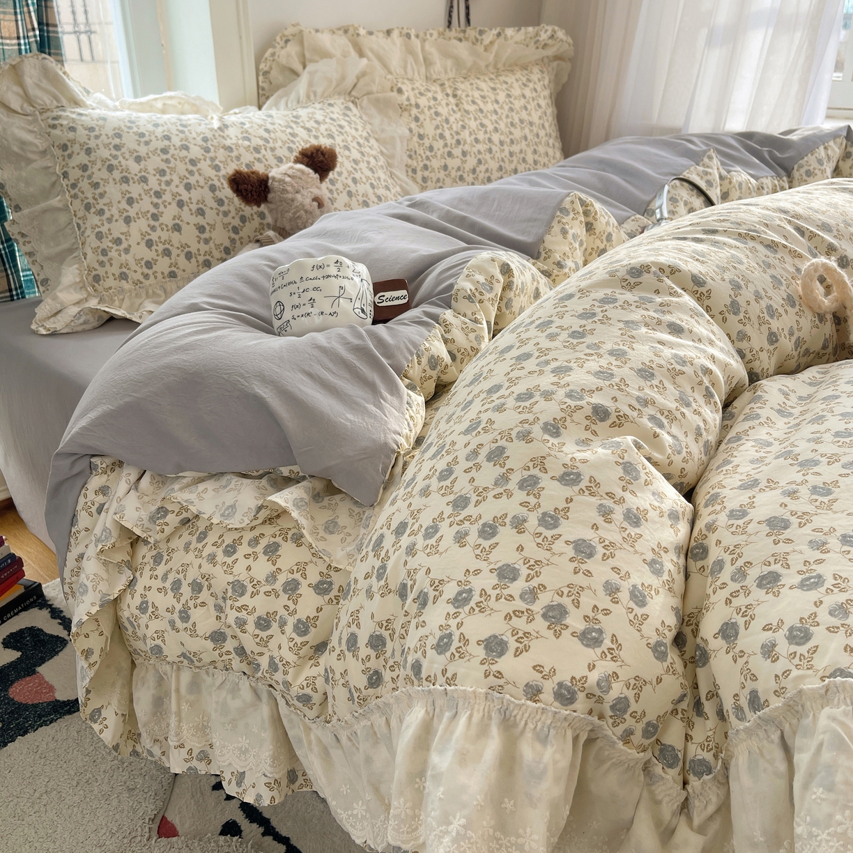 91家纺网 家纺一手货源 找家纺 韩都家居 2026春夏新款古法仿棉蕾丝花边四件套 蕾丝花漾