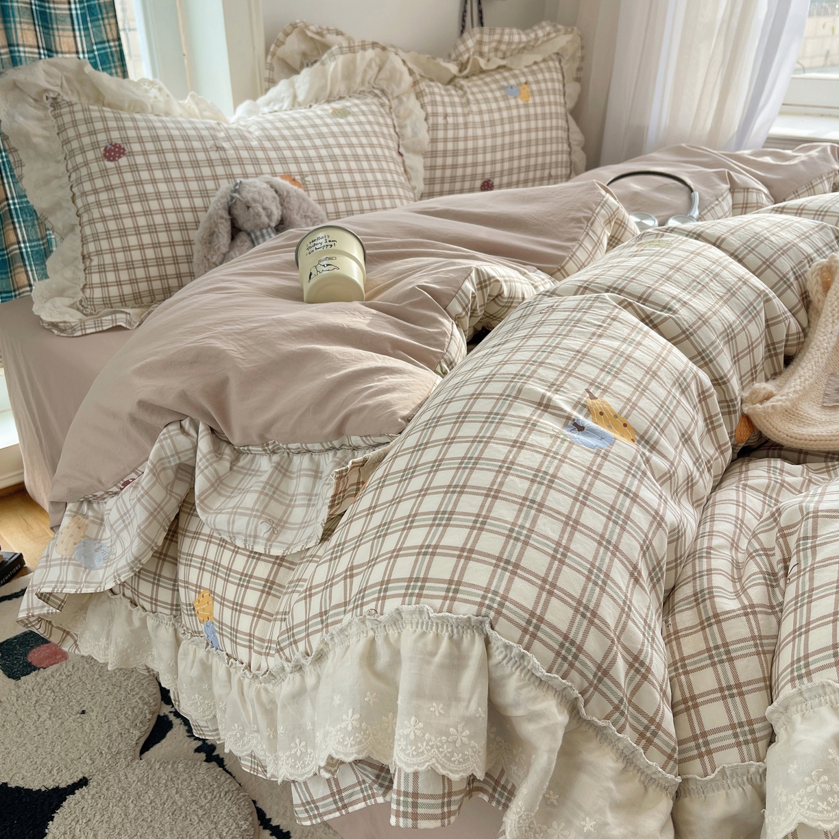 韩都家居 2026春夏新款古法仿棉蕾丝花边四件套 花边南瓜