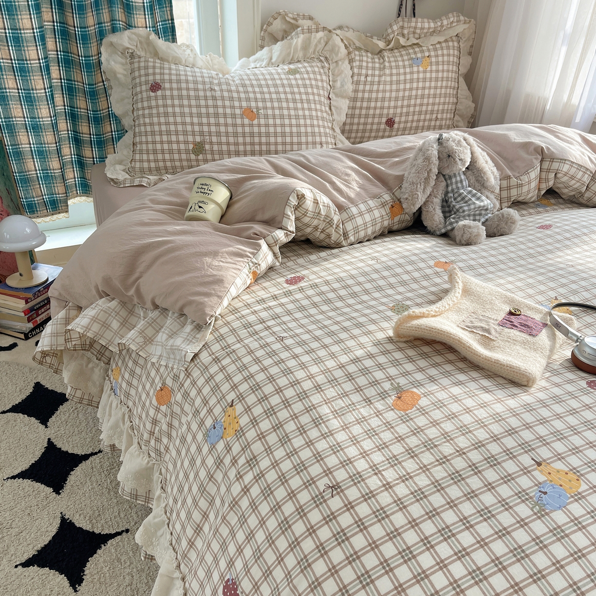 91家纺网 家纺一手货源 找家纺 韩都家居 2026春夏新款古法仿棉蕾丝花边四件套 花边南瓜