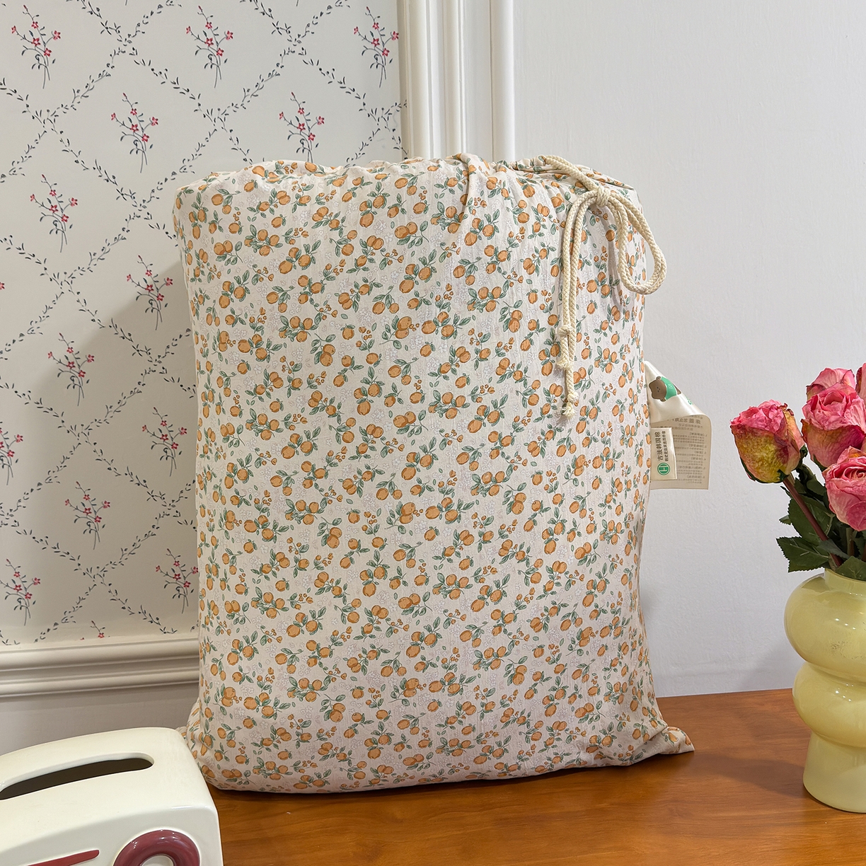 91家纺网 家纺一手货源 找家纺 赫梵茜 2026新款韩系古法韩国水洗棉仿棉云感棉大布袋法式浪漫大花边床盖四件套 春华秋实