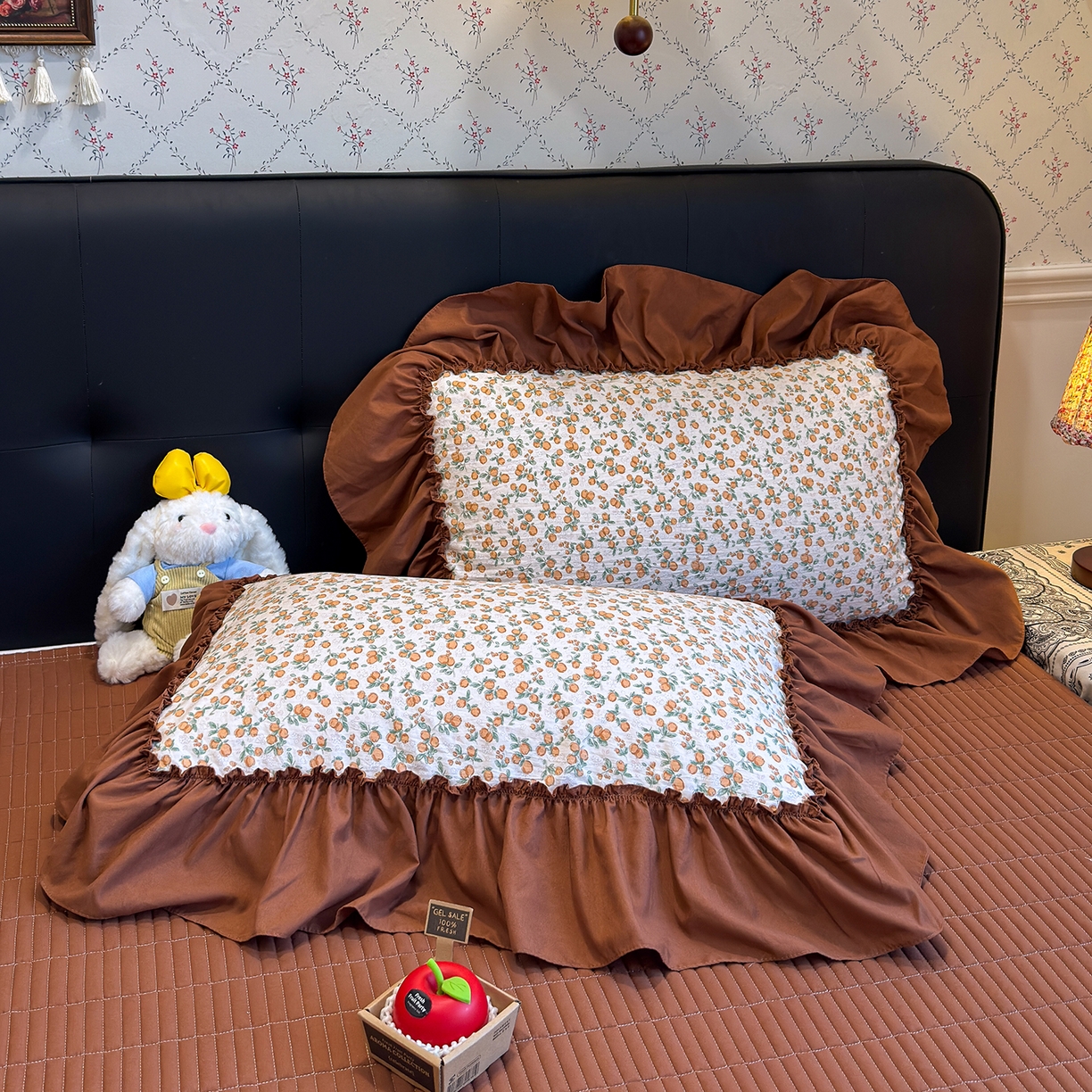 91家纺网 家纺一手货源 找家纺 赫梵茜 2026新款韩系古法韩国水洗棉仿棉云感棉大布袋法式浪漫大花边床盖四件套 春华秋实