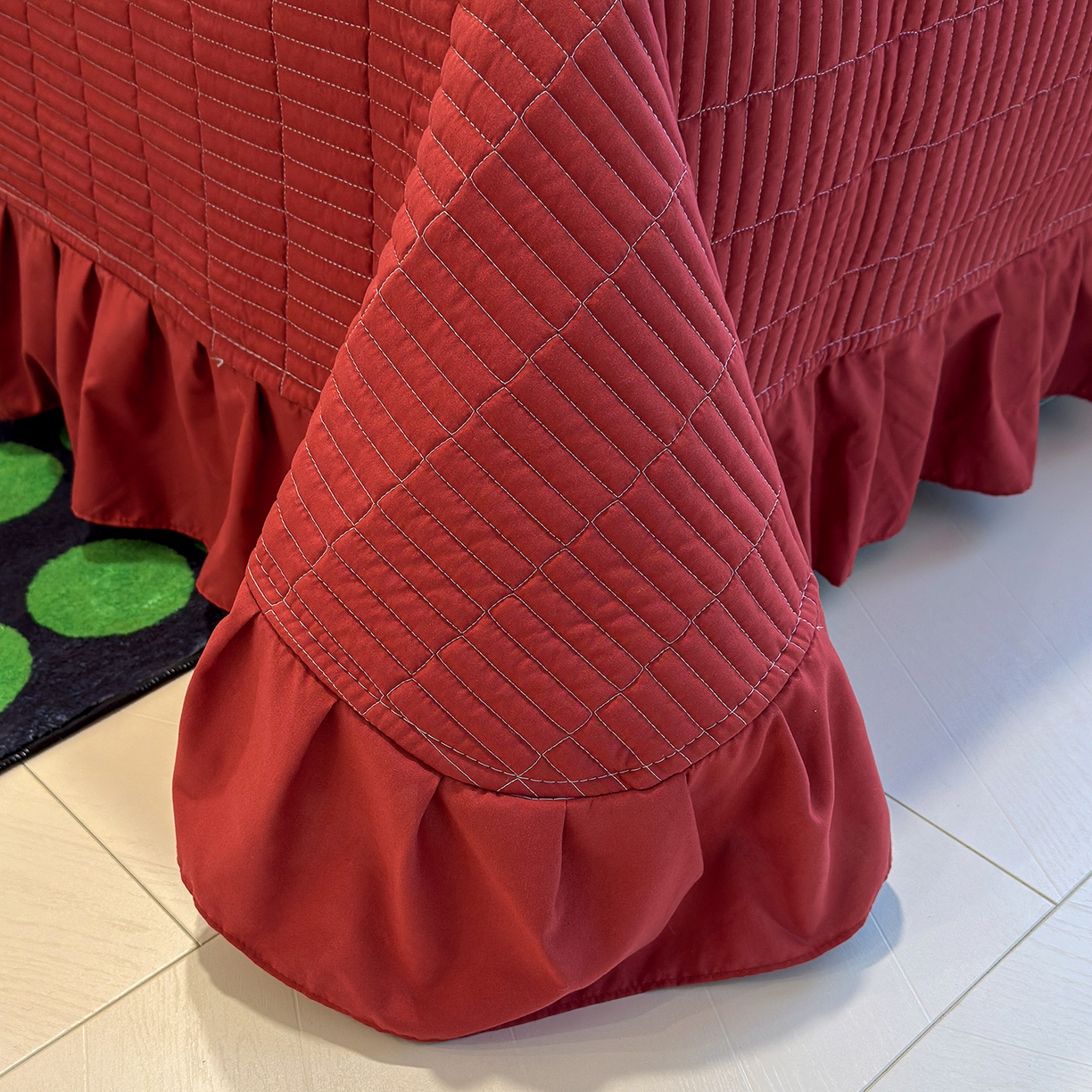 91家纺网 家纺一手货源 找家纺 赫梵茜 2026新款韩系古法韩国水洗棉仿棉云感棉大布袋法式浪漫大花边床盖四件套 春季花妖