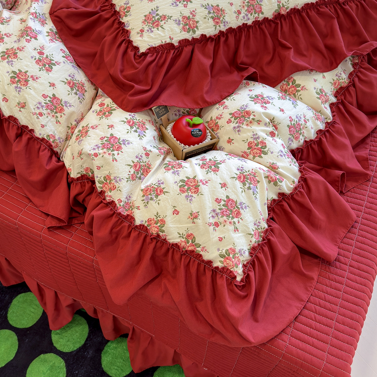 91家纺网 家纺一手货源 找家纺 赫梵茜 2026新款韩系古法韩国水洗棉仿棉云感棉大布袋法式浪漫大花边床盖四件套 春季梨花落