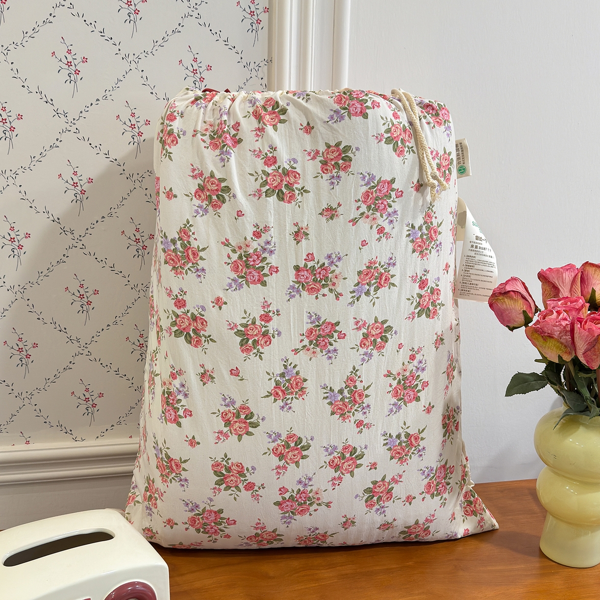 91家纺网 家纺一手货源 找家纺 赫梵茜 2026新款韩系古法韩国水洗棉仿棉云感棉大布袋法式浪漫大花边床盖四件套 春季梨花落