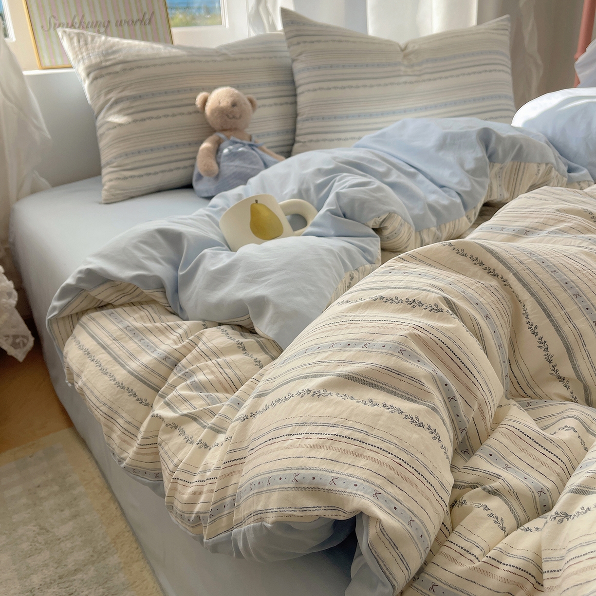 91家纺网 家纺一手货源 找家纺 （总）初夏家纺 2026 古法仿棉水洗棉A类四件套被罩床单三件套床上用品卡通可爱【提供买家秀】