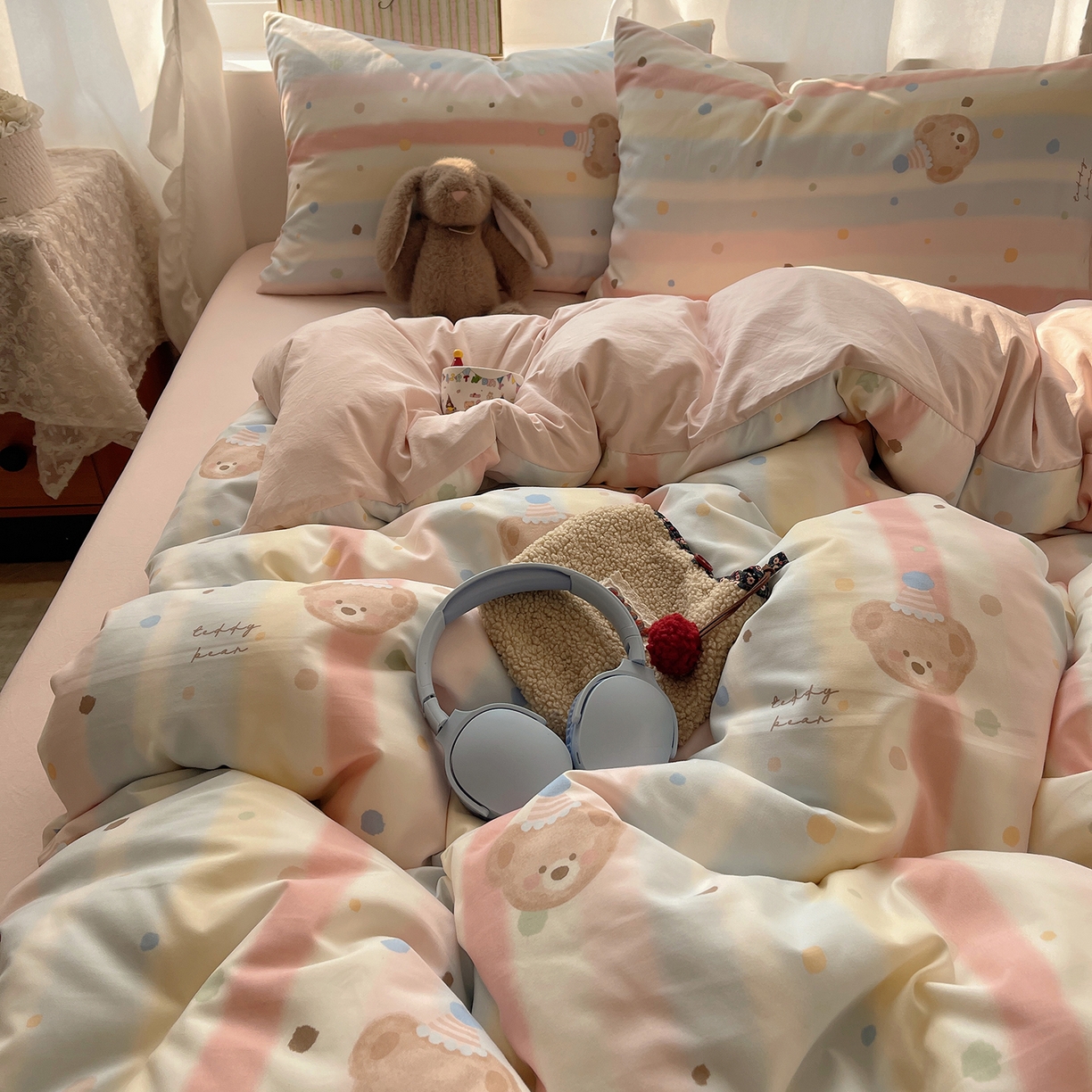 91家纺网 家纺一手货源 找家纺 （总）初夏家纺 2026 古法仿棉水洗棉A类四件套被罩床单三件套床上用品卡通可爱【提供买家秀】