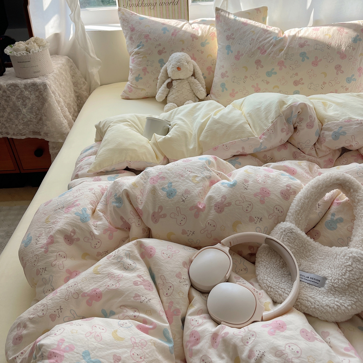 91家纺网 家纺一手货源 找家纺 （总）初夏家纺 2026 古法仿棉水洗棉A类四件套被罩床单三件套床上用品卡通可爱【提供买家秀】