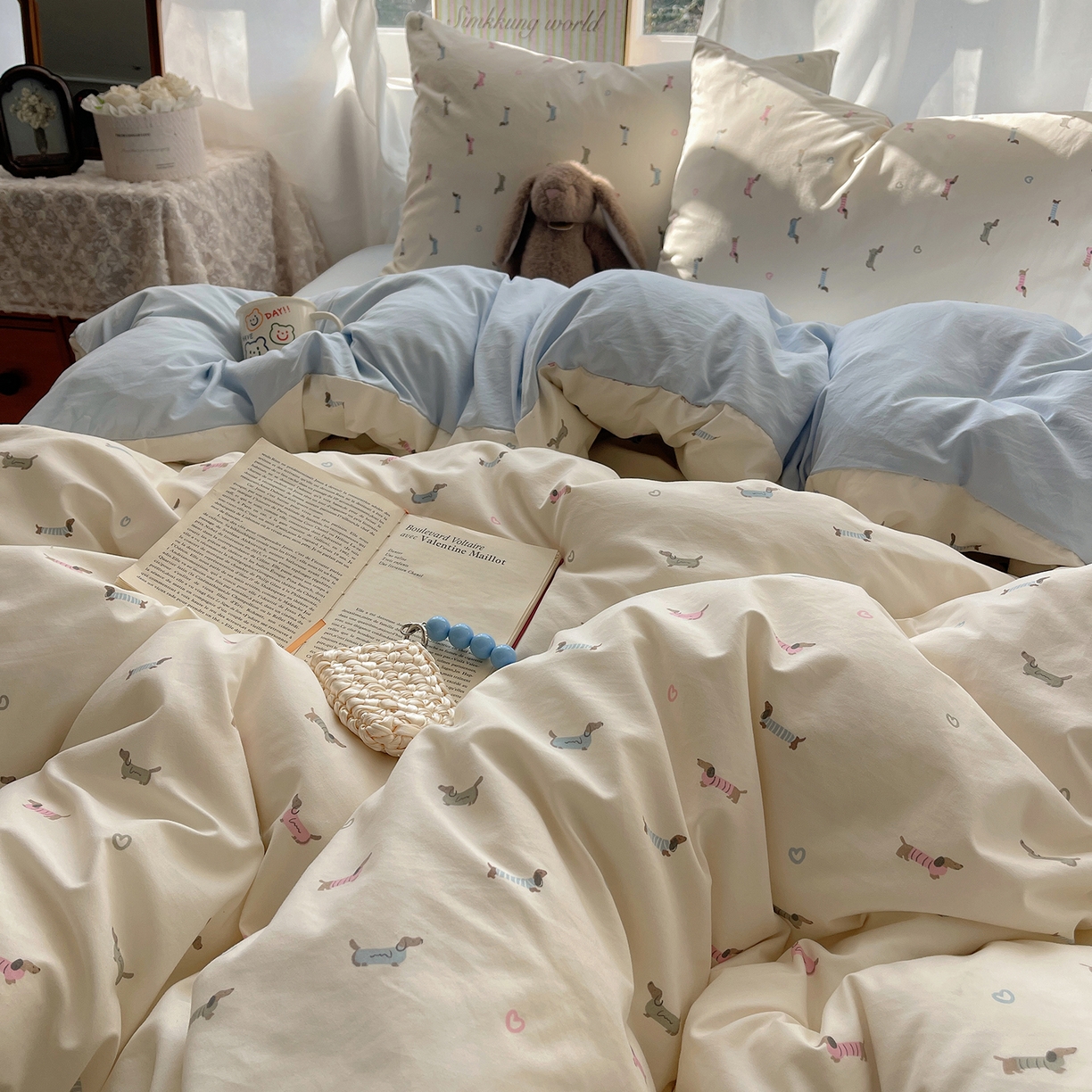 91家纺网 家纺一手货源 找家纺 初夏家纺 2026 古法仿棉水洗棉A类四件套被罩床单三件套床上用品卡通可爱【提供买家秀】 萌犬游记