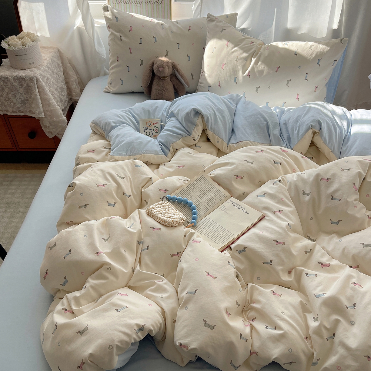 91家纺网 家纺一手货源 找家纺 初夏家纺 2026 古法仿棉水洗棉A类四件套被罩床单三件套床上用品卡通可爱【提供买家秀】 萌犬游记