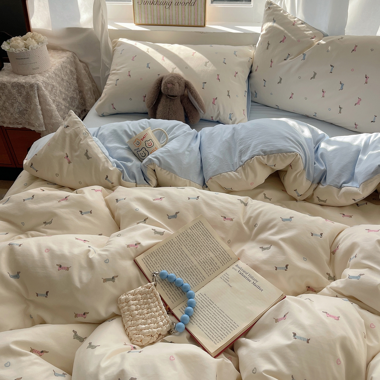 91家纺网 家纺一手货源 找家纺 初夏家纺 2026 古法仿棉水洗棉A类四件套被罩床单三件套床上用品卡通可爱【提供买家秀】 萌犬游记