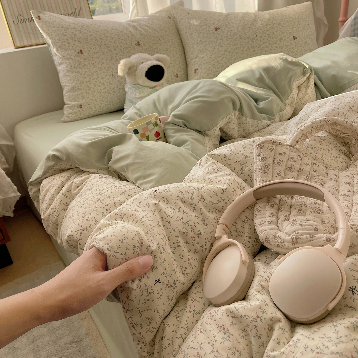 91家纺网 家纺一手货源 找家纺 初夏家纺 2026 古法仿棉水洗棉A类四件套被罩床单三件套床上用品卡通可爱【提供买家秀】 樱桃物语