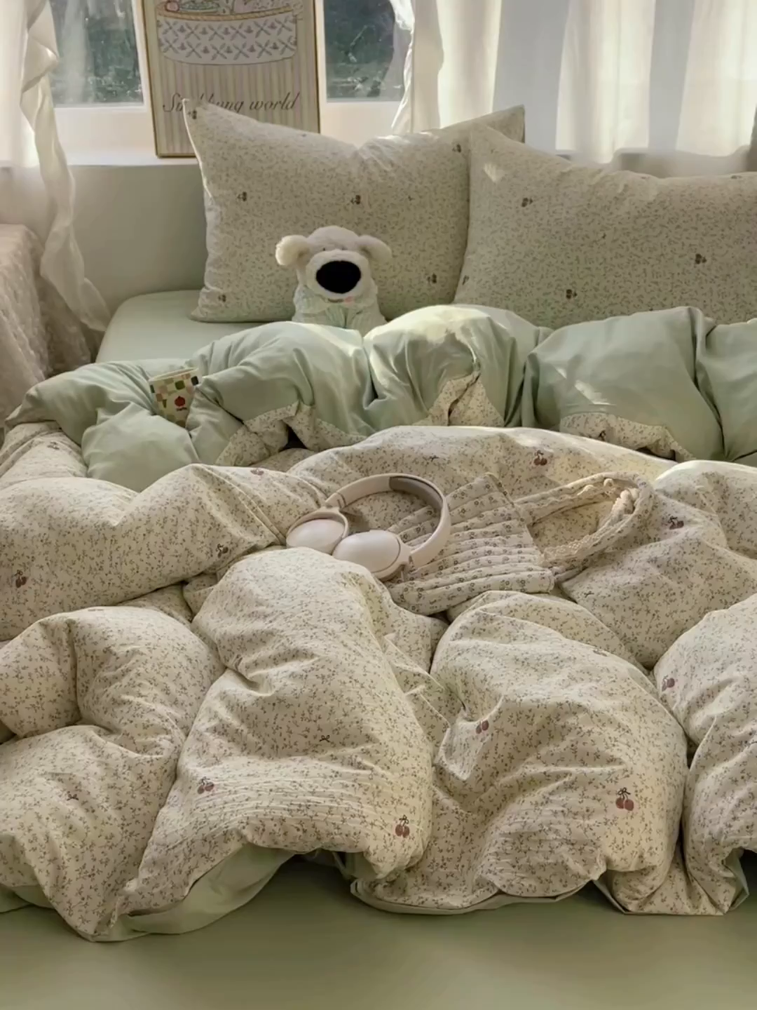 91家纺网 家纺一手货源 找家纺 初夏家纺 2026 古法仿棉水洗棉A类四件套被罩床单三件套床上用品卡通可爱【提供买家秀】 樱桃物语