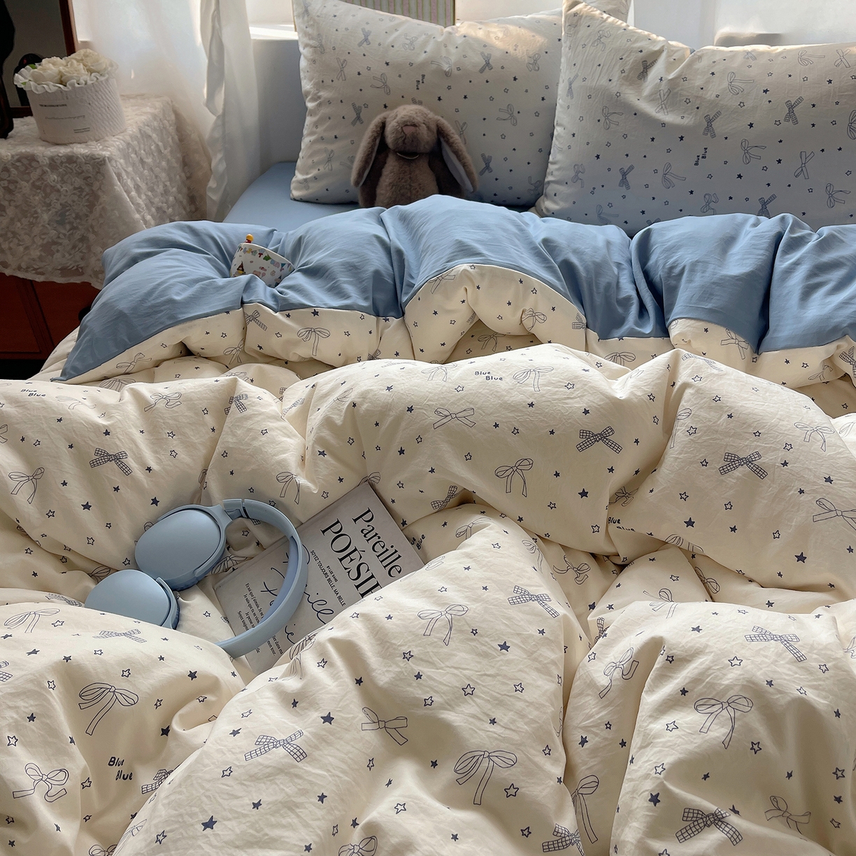 91家纺网 家纺一手货源 找家纺 初夏家纺 2026 古法仿棉水洗棉A类四件套被罩床单三件套床上用品卡通可爱【提供买家秀】 雨沫