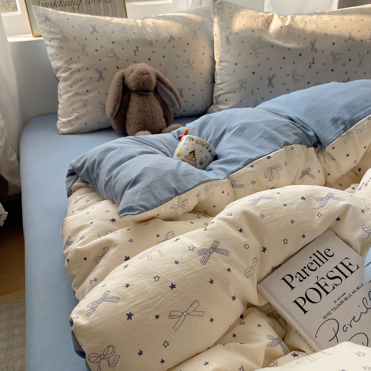 91家纺网 家纺一手货源 找家纺 初夏家纺 2026 古法仿棉水洗棉A类四件套被罩床单三件套床上用品卡通可爱【提供买家秀】 雨沫