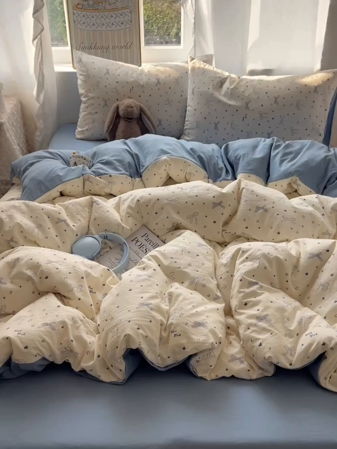 91家纺网 家纺一手货源 找家纺 初夏家纺 2026 古法仿棉水洗棉A类四件套被罩床单三件套床上用品卡通可爱【提供买家秀】 雨沫