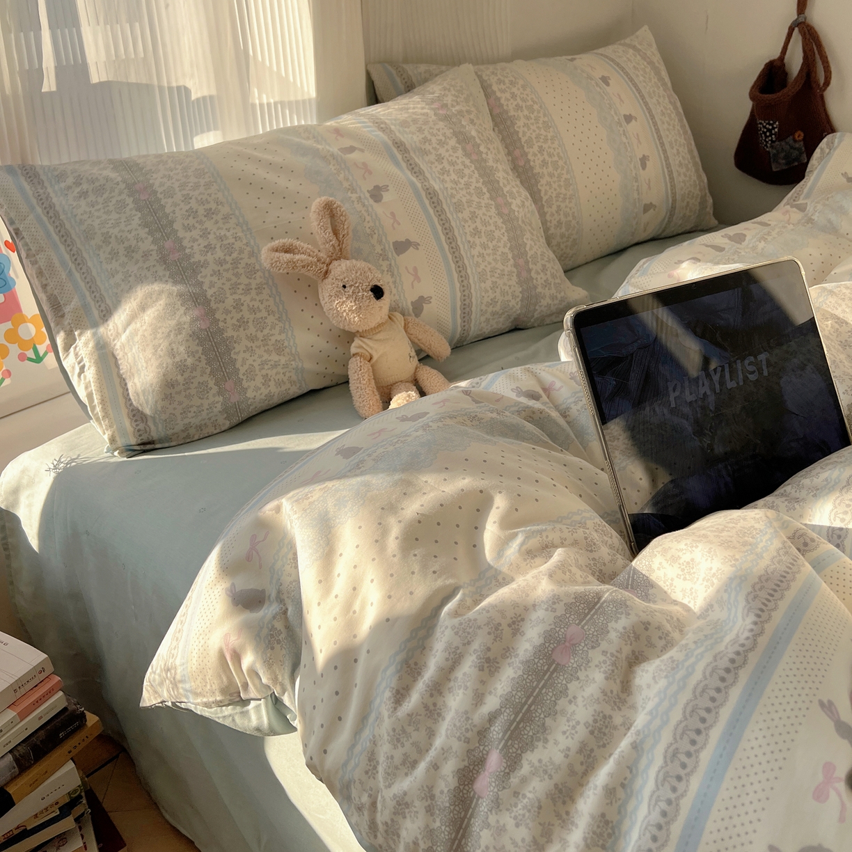 91家纺网 家纺一手货源 找家纺 XIWEN-希文家纺 2026春夏新款40支全棉13372卡通四件套 花边兔