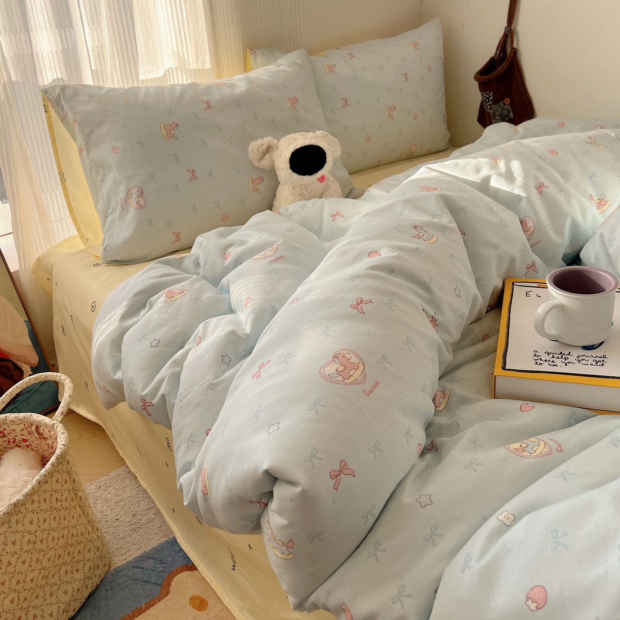 91家纺网 家纺一手货源 找家纺 XIWEN-希文家纺 2026春夏新款40支全棉13372卡通四件套 草莓小马-兰