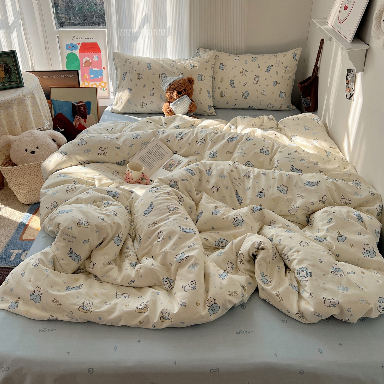 XIWEN-希文家纺 2026春夏新款40支全棉13372卡通四件套 机灵猫