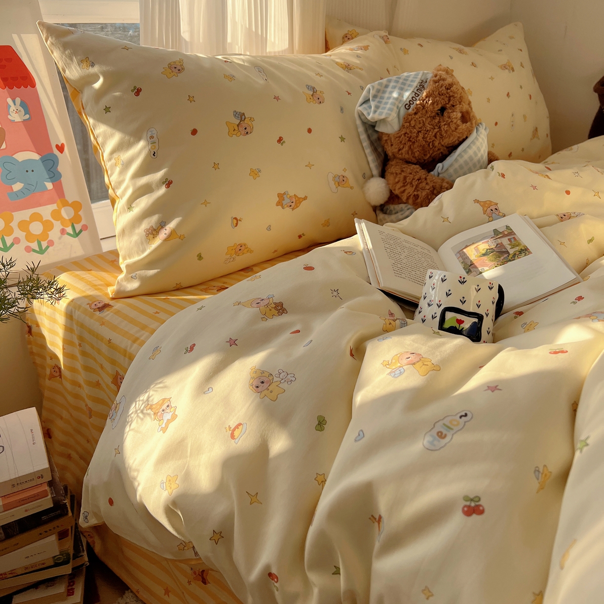 91家纺网 家纺一手货源 找家纺 XIWEN-希文家纺 2026春夏新款40支全棉13372卡通四件套 可爱星人