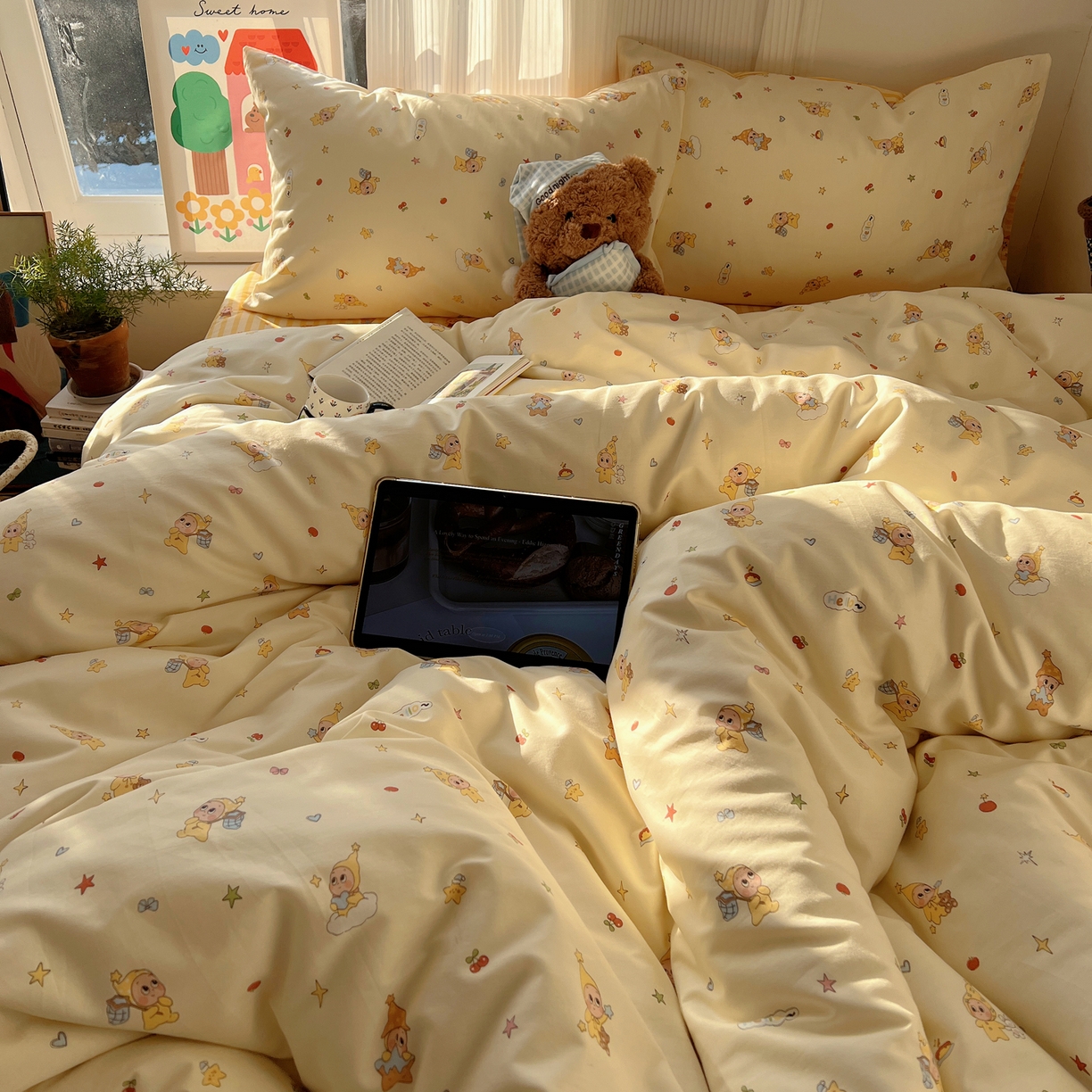 91家纺网 家纺一手货源 找家纺 XIWEN-希文家纺 2026春夏新款40支全棉13372卡通四件套 可爱星人