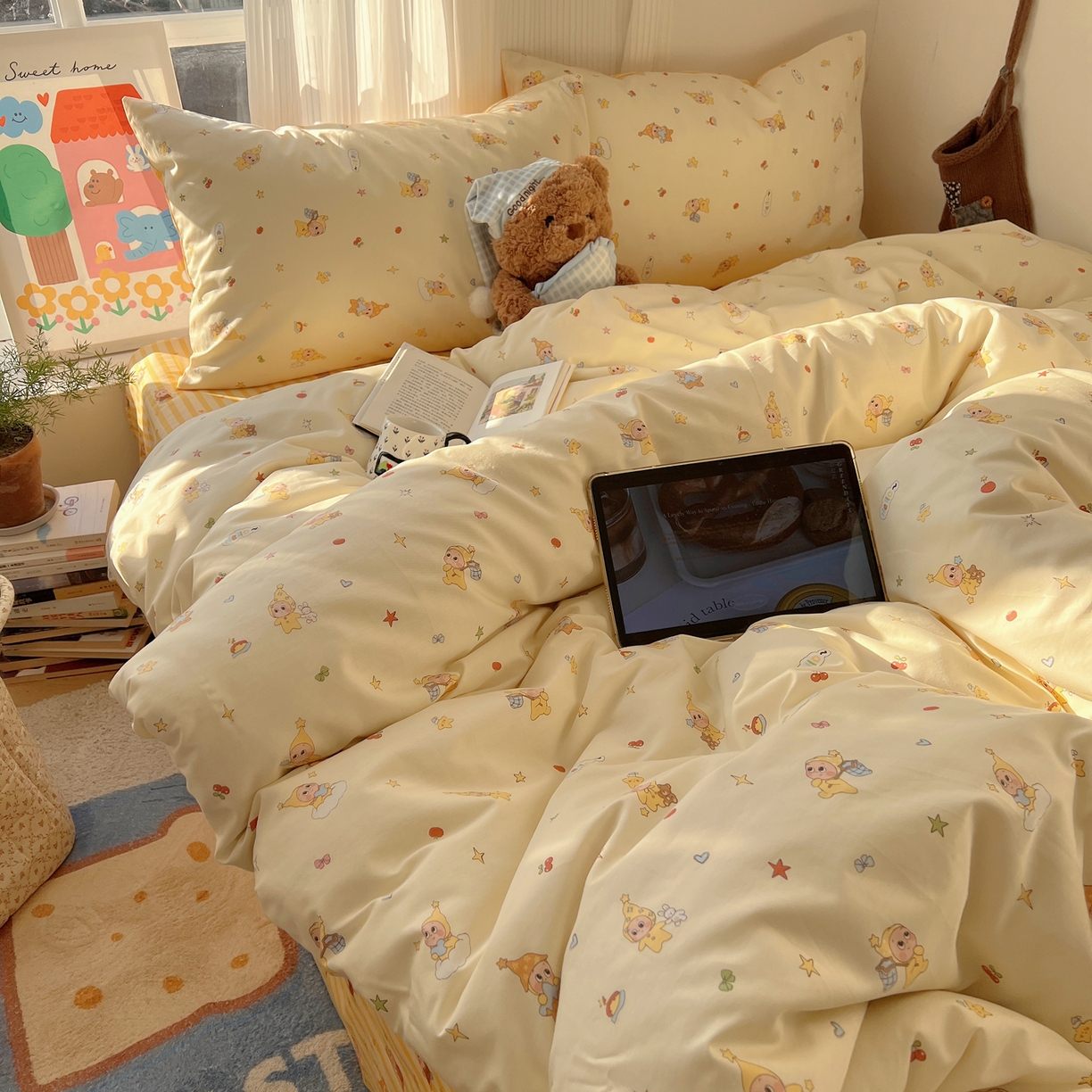 91家纺网 家纺一手货源 找家纺 XIWEN-希文家纺 2026春夏新款40支全棉13372卡通四件套 可爱星人