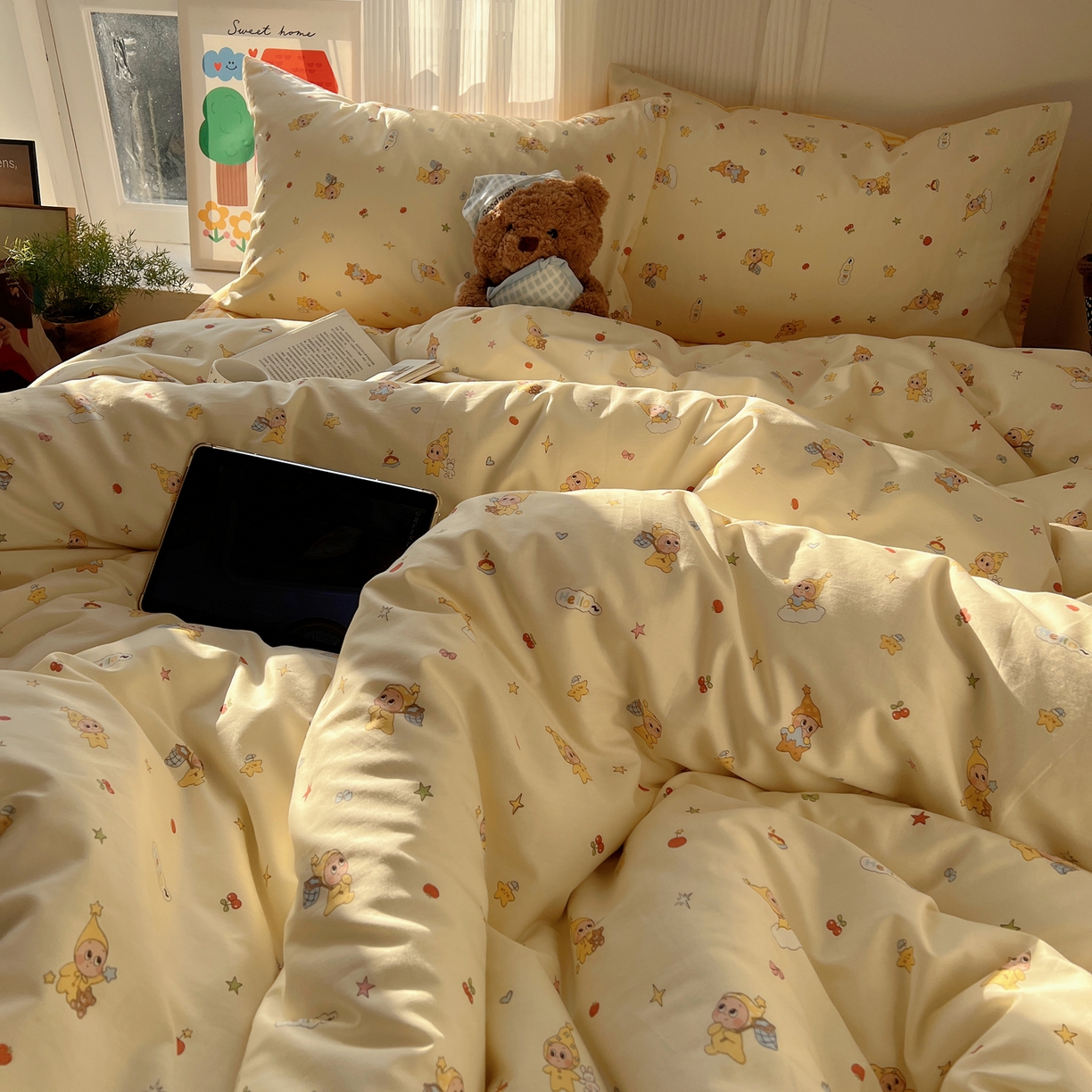 91家纺网 家纺一手货源 找家纺 XIWEN-希文家纺 2026春夏新款40支全棉13372卡通四件套 可爱星人