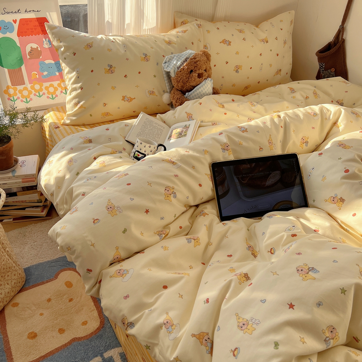 91家纺网 家纺一手货源 找家纺 XIWEN-希文家纺 2026春夏新款40支全棉13372卡通四件套 可爱星人