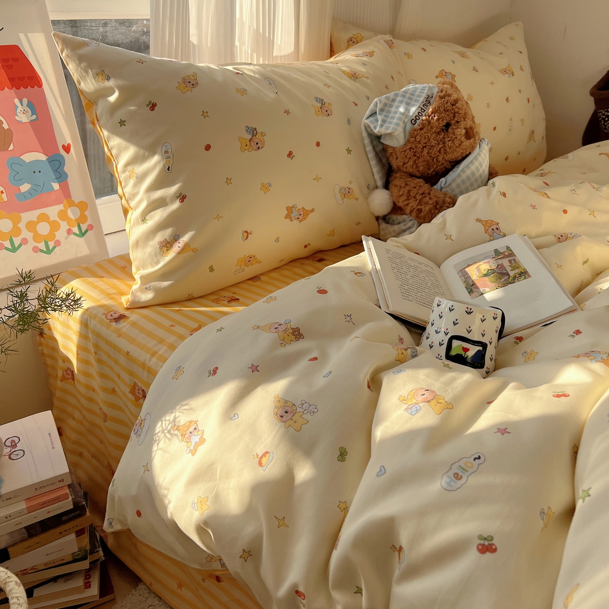 91家纺网 家纺一手货源 找家纺 XIWEN-希文家纺 2026春夏新款40支全棉13372卡通四件套 可爱星人