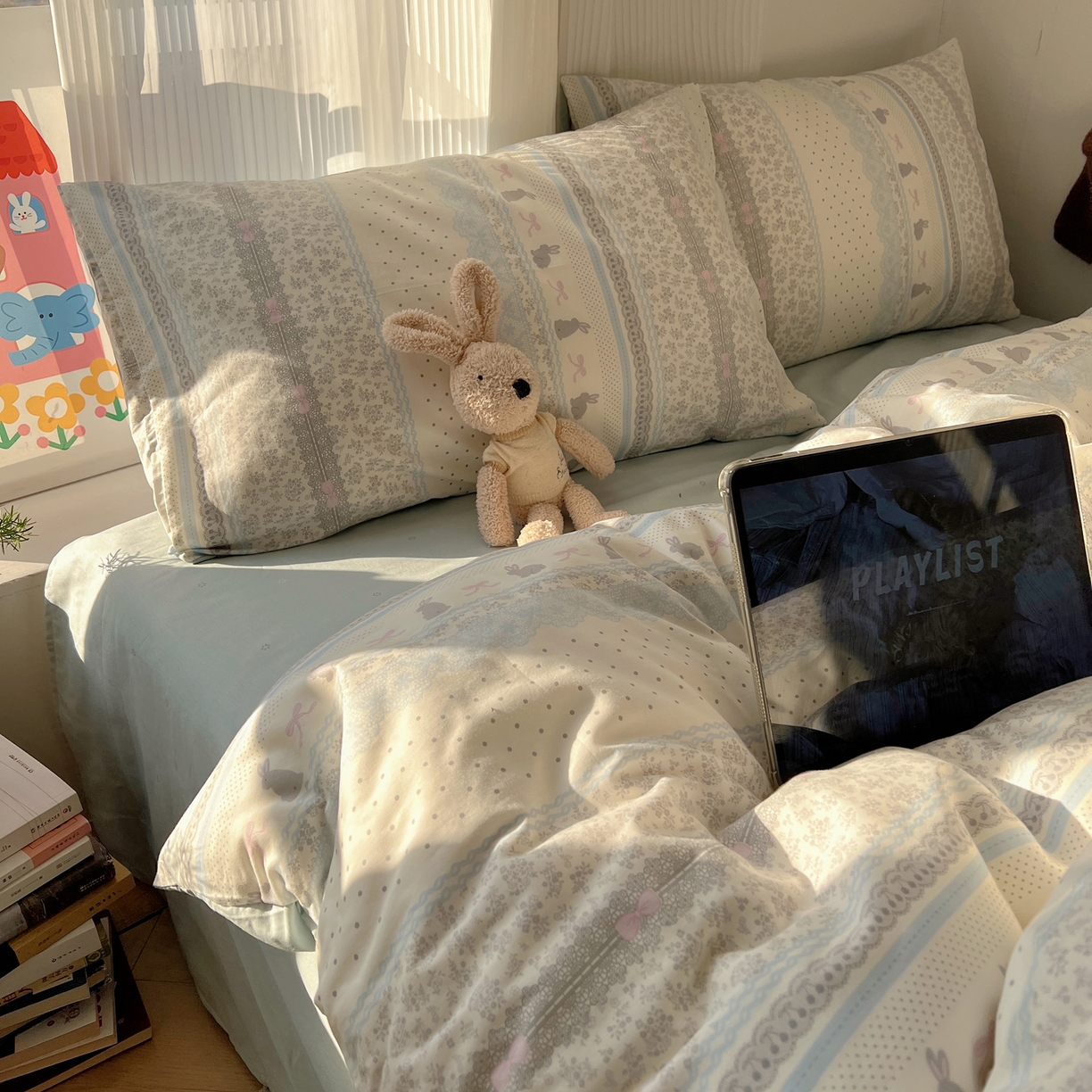 91家纺网 家纺一手货源 找家纺 XIWEN-希文家纺 2026春夏新款40支全棉13372卡通四件套 花边兔