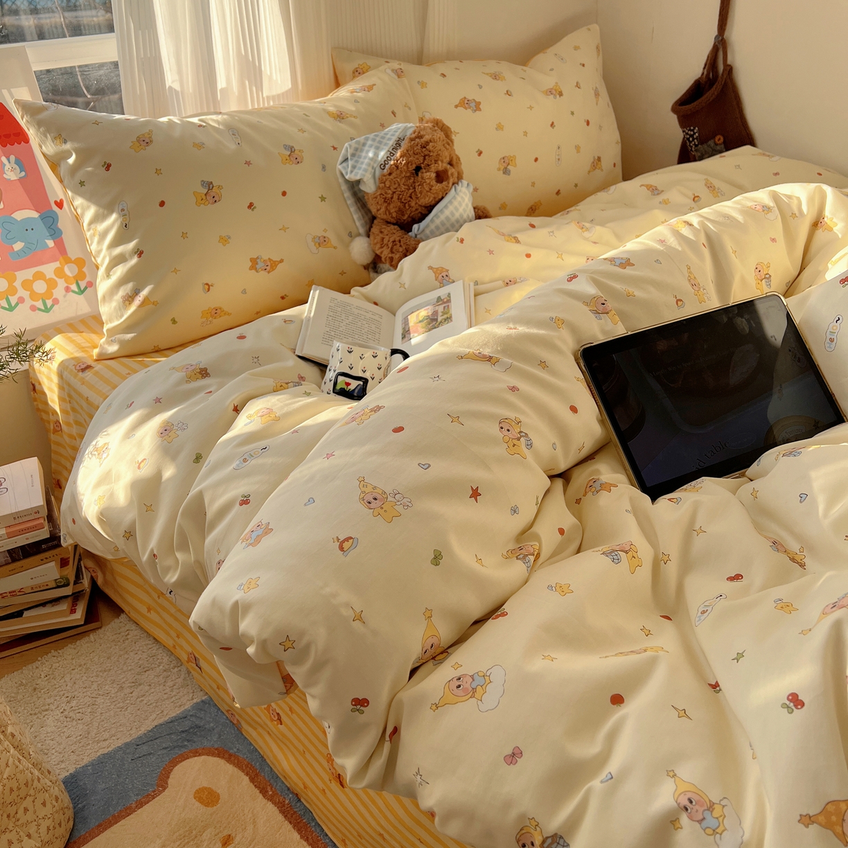 91家纺网 家纺一手货源 找家纺 XIWEN-希文家纺 2026春夏新款40支全棉13372卡通四件套 可爱星人