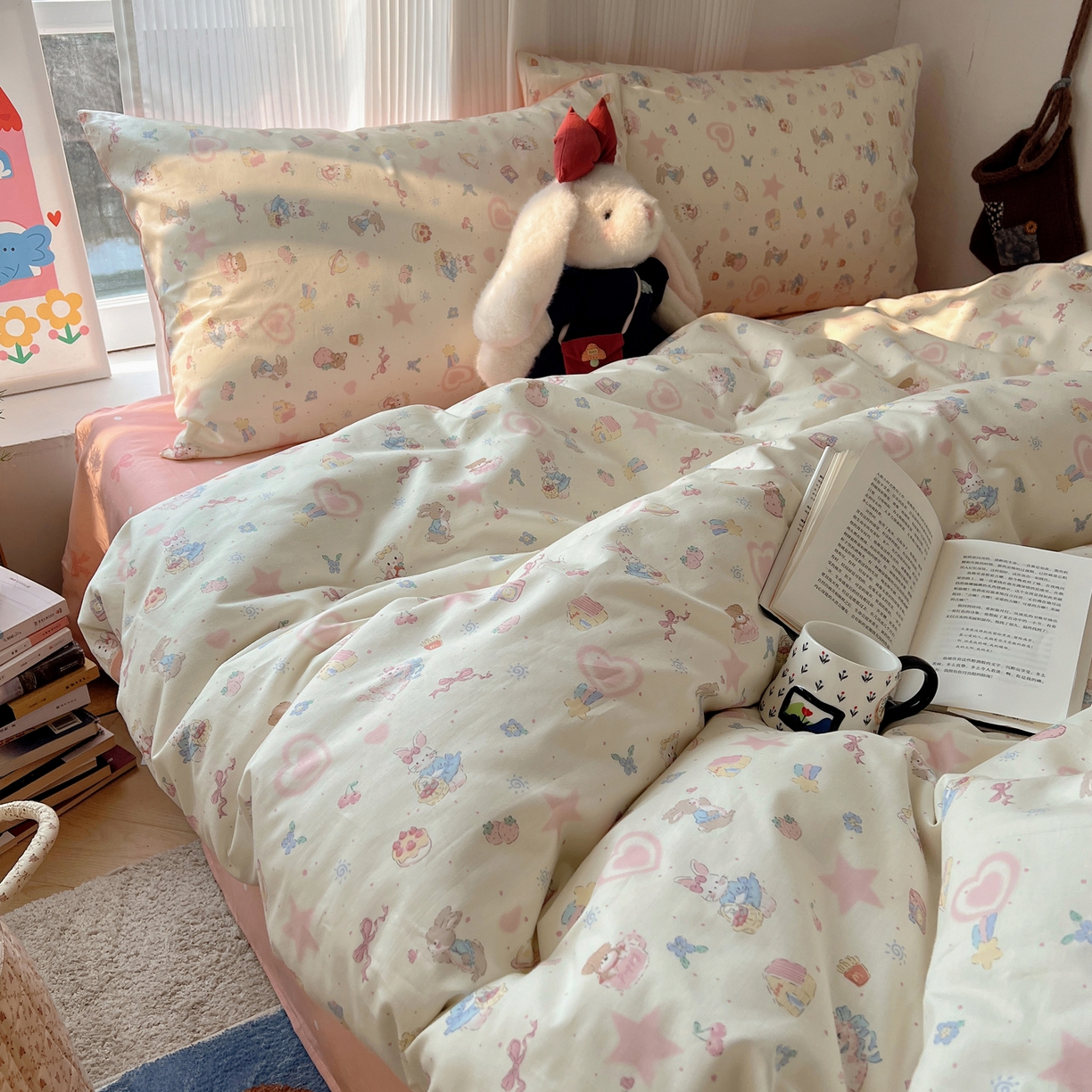 91家纺网 家纺一手货源 找家纺 XIWEN-希文家纺 2026春夏新款40支全棉13372卡通四件套 甜蜜家园