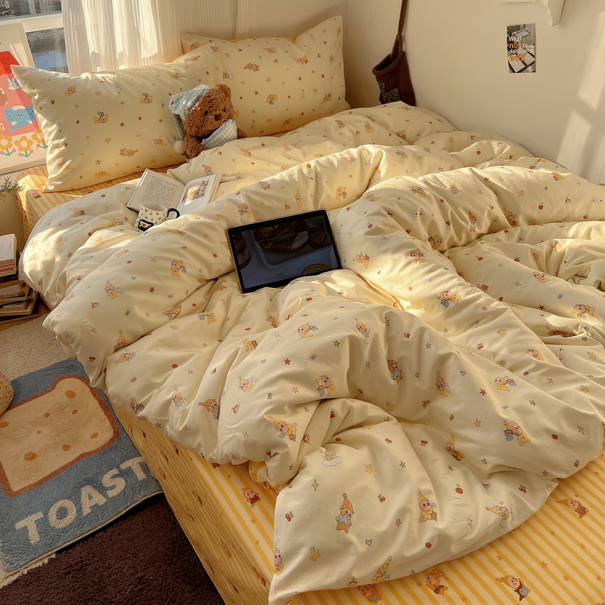 91家纺网 家纺一手货源 找家纺 XIWEN-希文家纺 2026春夏新款40支全棉13372卡通四件套 可爱星人