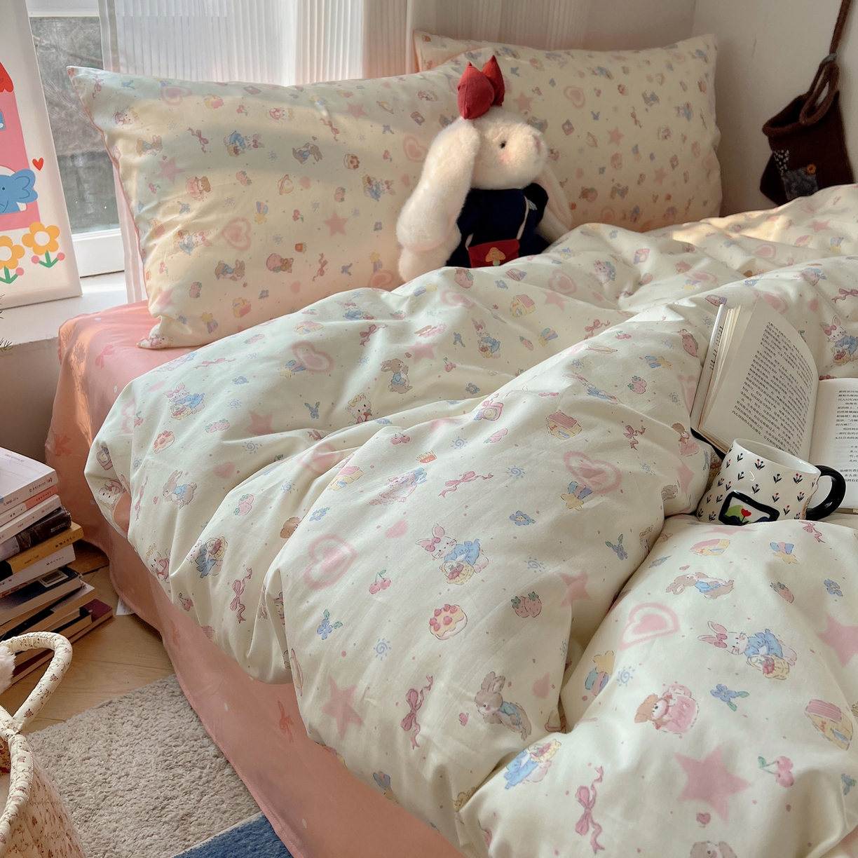 91家纺网 家纺一手货源 找家纺 XIWEN-希文家纺 2026春夏新款40支全棉13372卡通四件套 甜蜜家园