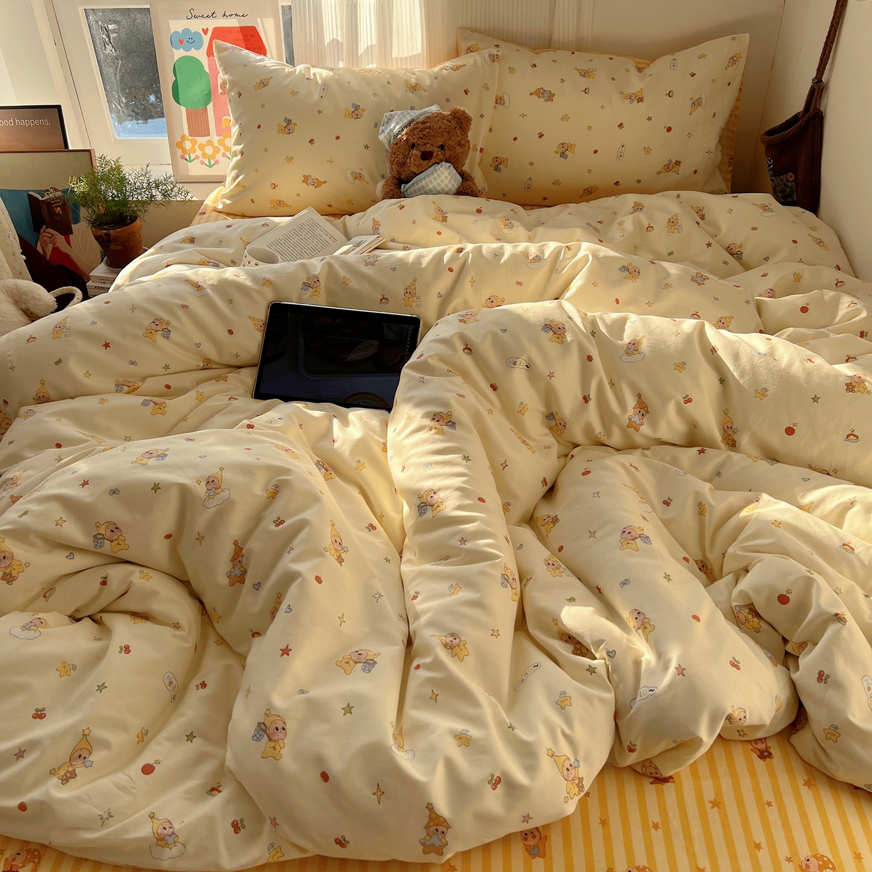 91家纺网 家纺一手货源 找家纺 XIWEN-希文家纺 2026春夏新款40支全棉13372卡通四件套 可爱星人